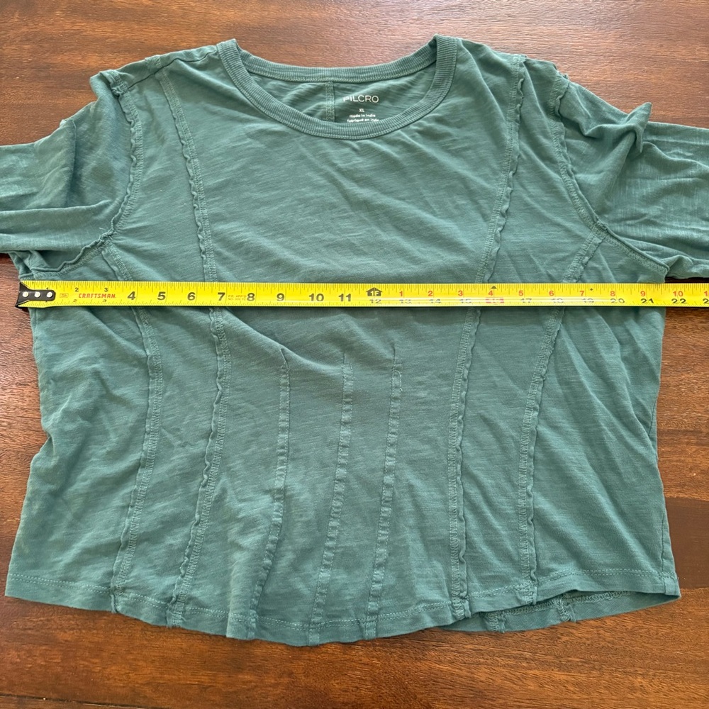 Pilcro by Anthropology Seamed LS Top Womens XL Dark Turquoise Cotton - Picture 9 of 11